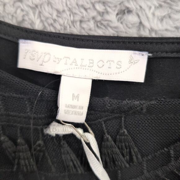 TALBOTS RSVP Black Lace Blouse Women's Medium Scalloped Hem 3/4 Sleeve Lined NWT - Picture 3 of 11